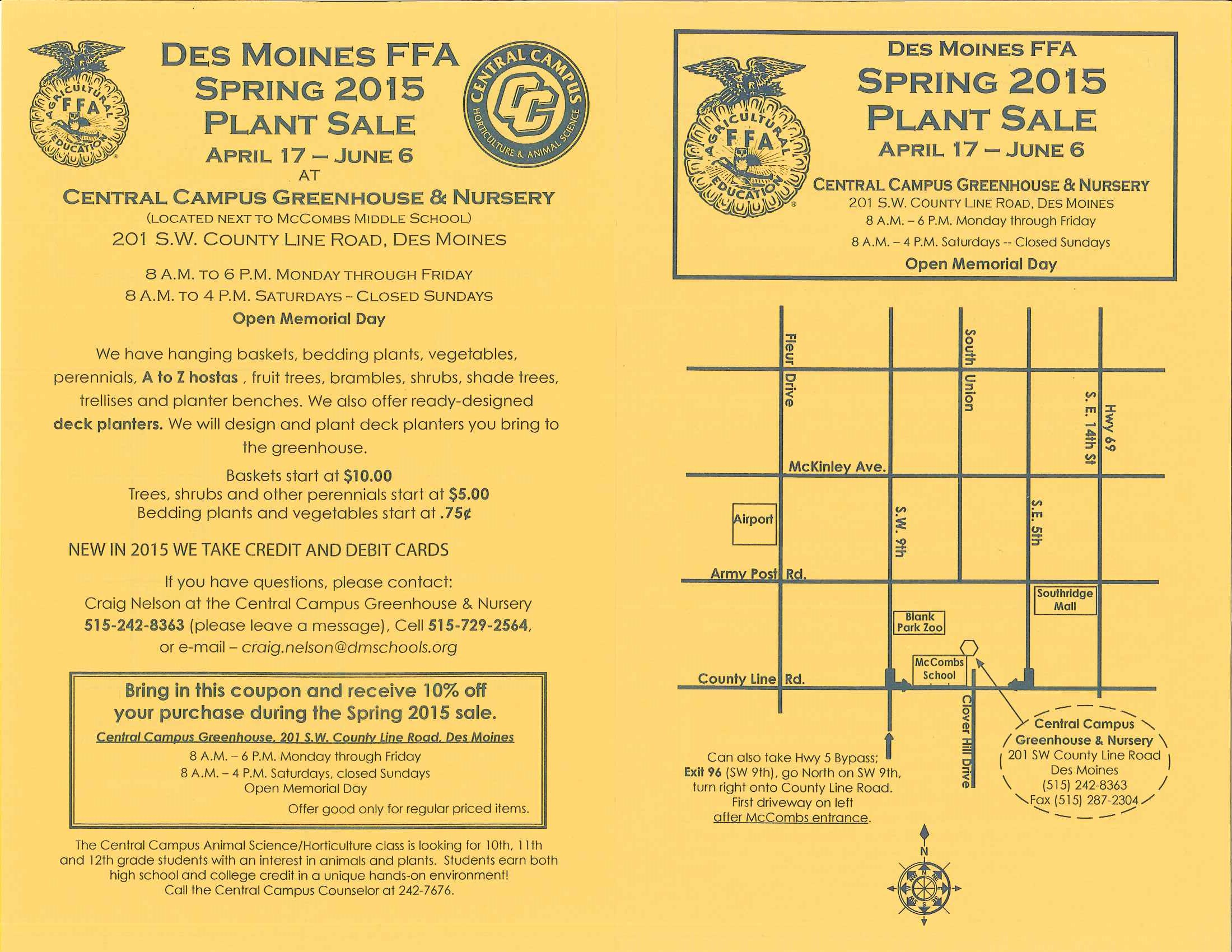 FFA SPRING PLANT SALE STARTS FRIDAY Central Campus